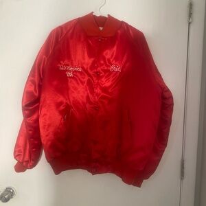 Men’s Vintage  L Red Satin Bomber Jacket Motorcross Championship Monogrammed 89’